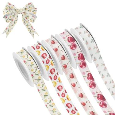Imagem de SEHANY 5 rolos de fita de Natal 0,59 polegadas 5 jardas fitas de tecido cereja vermelha fitas de cetim festival fitas decorativas de Natal para embrulho de presente faça você mesmo artesanato grinalda