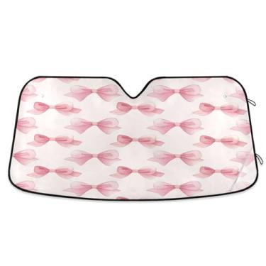 Imagem de ATTX Para-brisa de carro com arco rosa 139.7 cm x 70.1 cm escudo solar universal com proteção UV, persiana de janela frontal automática dobrável para caminhões Sedans SUVs #275