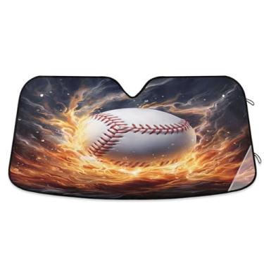 Imagem de ATTX Para-brisa de carro de bombeiro de água de beisebol 139.7 cm x 70.1 cm escudo solar universal com proteção UV, persiana de janela frontal automática dobrável para caminhões Sedans SUVs #484