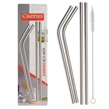 Imagem de Kit 4 Canudos De Aço Inox Reutilizáveis Com 1 Escova de Limpeza Sustentável E Durável