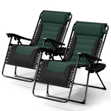 Imagem de Nestl Conjunto de 2 cadeiras acolchoadas de gravidade zero para ambientes externos, espreguiçadeira antigravidade grande com encosto de cabeça ajustável e suporte de copo, dobrável para acampamento