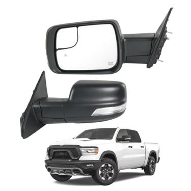 Imagem de JDMSPEED Espelho de porta do lado esquerdo do motorista compatível com Ram 1500 2019-2025 com vidro elétrico dobrável elétrico sensor de temperatura sensor de temperatura detecção de ponto cego