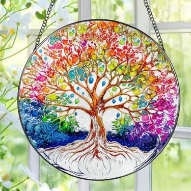 Imagem de Vitral pendurado, árvore da vida Pauyadu apanhadores de sol, janela interna, árvore da vida, presentes de decoração para mulheres, mãe, avó, idoso, família e amigos - 20 cm