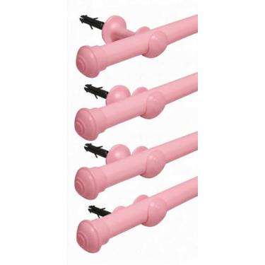 Imagem de Varões de Madeira Para Cortina Simples 2,00 Metros 19mm Varão Ponteira e Suporte Completo varão de cortina para Casa Sala Quarto(4 Rosa)