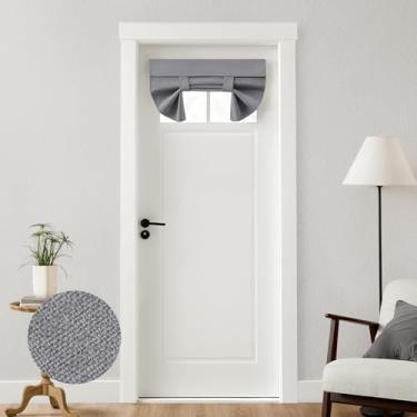 Imagem de HOMEIDEAS Cortinas de porta francesas blackout 100% linho, cortinas de janela pequenas de privacidade, persianas de 66 x 50 cm para janela frontal, cobertura com isolamento térmico, 1 painel, cinza