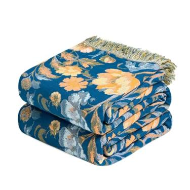 Imagem de LUTBM Cobertor Boho para cama, cobertores de algodão, tamanho solteiro para quarto, sala de estar, todas as estações, leve, floral, pássaro, bordado, colcha para sofá, poltrona, 152 x 203 cm