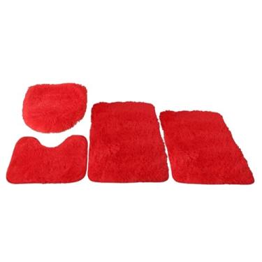 Imagem de Insun Conjuntos de tapetes de banheiro 4 peças com tampa de vaso sanitário e tapetes em forma de U, tapetes de banho felpudos felpudos antiderrapantes laváveis vermelhos