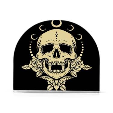 Imagem de Qilmy Porta-guardanapos de acrílico de caveira de Halloween, suporte de lenços de mesa independente transparente, dispensador de papel de coquetel para cozinha, jantar, restaurante, bar, decoração, 1