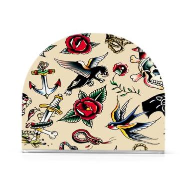 Imagem de Qilmy Porta-guardanapos acrílico para tatuagem tradicional, suporte de lenços de mesa independente, dispensador de papel de coquetel para cozinha, jantar, restaurante, bar, decoração, 1 pacote