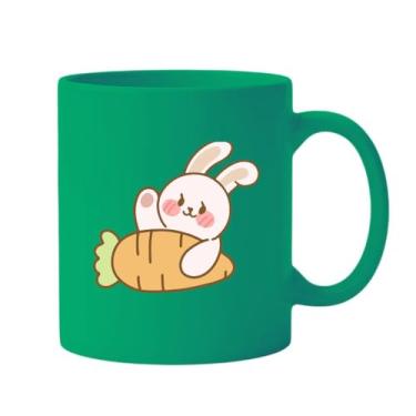 Imagem de Caneca de Cerâmica Branca com Estampa de Coelho e Cenoura, Design Kawaii (3, Verde, Pequeno)