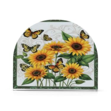 Imagem de Qilmy Porta-guardanapos acrílico girassol e borboletas, suporte de guardanapo de coquetel de plástico transparente para mesas de restaurante de cozinha, 1 peça