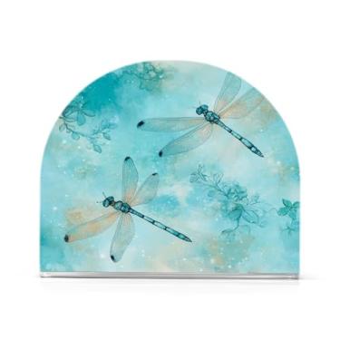Imagem de JUZIHAI Porta-guardanapos padrão libélula para mesa dispensador de guardanapo em pé acrílico suporte de lenços de mesa independente para cozinha sala de jantar bar festa decoração de casa
