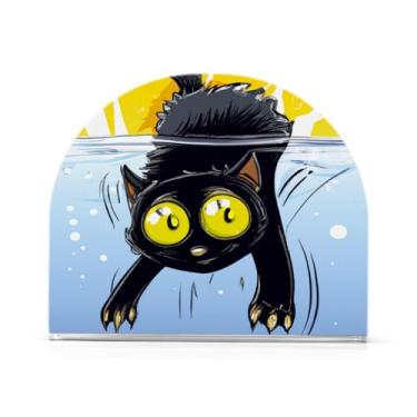 Imagem de JUZIHAI Porta-guardanapos de penas de gato preto para mesa dispensador de guardanapos de acrílico para mesa suporte de lenços independente para cozinha sala de jantar bar festa decoração de casa