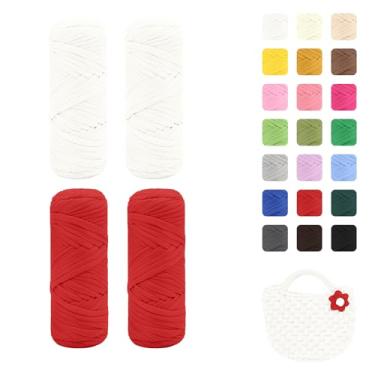 Imagem de Maxee Pacote com 4 fios de camiseta premium (200 g/75 m cada), fio de fita macia para crochê e tricô - cor intensiva e fácil de cuidar