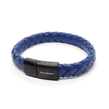 Imagem de Bracelete Couro Trançado Azul 11mm Rosso Fecho Preto Em Aço - Rosso De