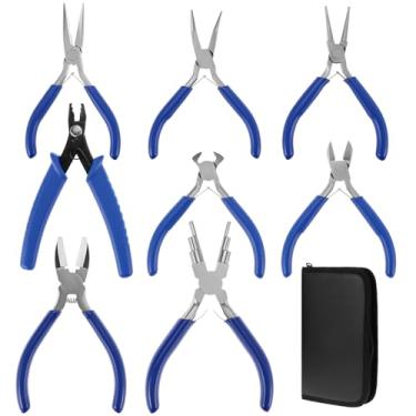 Imagem de QWORK Conjunto de ferramentas de alicate de fabricação de joias de 8 peças com bolsa de armazenamento, para artesanato, reparo e projetos de bricolage