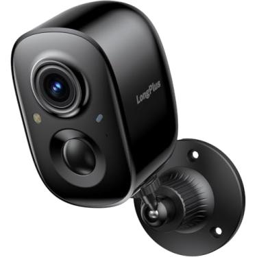 Imagem de LongPlus Câmera de segurança externa sem fio, câmera de segurança sem fio alimentada por bateria, câmera WiFi sem fio com detecção de IA, visão noturna colorida, holofote, áudio bidirecional, apenas