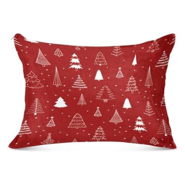 Imagem de Capa de almofada macia vermelha com árvores de Natal Queen para travesseiro corporal, capas de travesseiro com zíper 50 x 101 cm