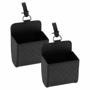 Imagem de HARFINGTON 2 peças bolsa de armazenamento de ventilação de carro couro PU estojo para pendurar veículo organizador portátil bolsa de armazenamento automotivo bolso com gancho para chaves moeda óculos