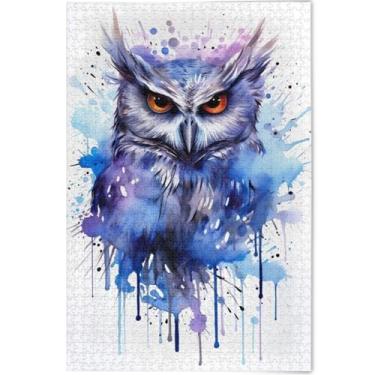 Imagem de Quebra-cabeça de pintura de coruja aquarela 1000 peças presentes de elefante branco adulto paisagem engraçado quebra-cabeça desenho animado arte animal, 75 x 50 cm