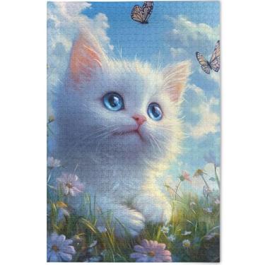 Imagem de Quebra-cabeça personalizado de jardim de gato Ragdoll fofo 1000 quebra-cabeças para adultos presentes de elefante branco engraçado família divertido quebra-cabeça animal arte decoração, 75 cm x 50 cm