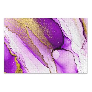 Imagem de Quebra-cabeça abstrato de mármore dourado roxo para adultos 1000 peças natureza jogo quebra-cabeça presentes quebra-cabeça duro para adultos arte animal, 75 x 40 centímetros