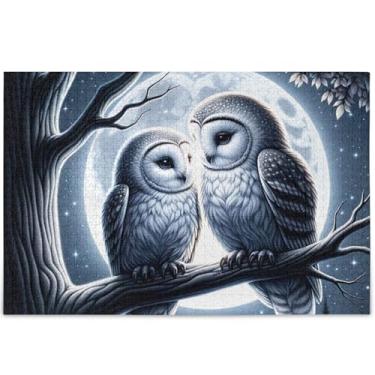 Imagem de Quebra-cabeça de coruja com estampa de pássaros do amor, 1000 peças para adultos, paisagem floral, divertidos para adultos, quebra-cabeça de presentes de elefantes brancos, 75 x 50 cm