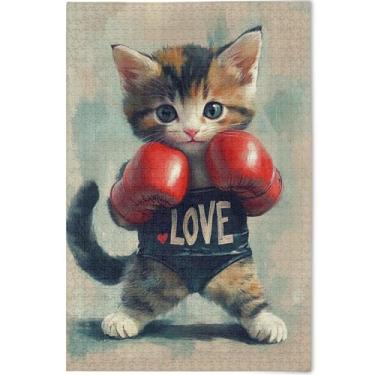 Imagem de Quebra-cabeça de 1000 peças de arte digital gato gatinho fofo para adultos presentes de festa elefante branco arte quebra-cabeça duro jogo de arte, 75 x 50 cm