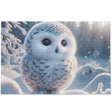 Imagem de Quebra-cabeça adulto fofo coruja da neve 500 peças presentes para amantes de quebra-cabeças, natureza, quebra-cabeça divertido, pintura de belas artes, 52 x 37,8 cm