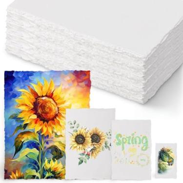 Imagem de Humyoun 100 folhas de papel artesanal aquarela 100 x 17 x 19 cm, papel de algodão texturizado com borda decorada de 300 g/m2 para convites de casamento, cartões, esboços, artesanato, aquarela