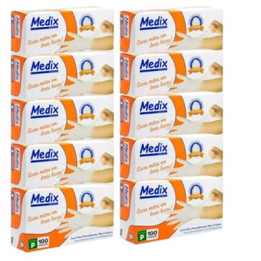 Imagem de Kit Com 10 Luva de Procedimento Látex Com Pó Medix | Tamanho P | 1000 Unidades | Branca | MEGA OFERTA