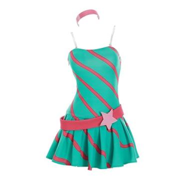 Imagem de Micotaku Conjunto de roupa casual Stella feminino licenciado oficial Winx Club – vestido, cinto, faixa de cabeça e brincos para cosplay