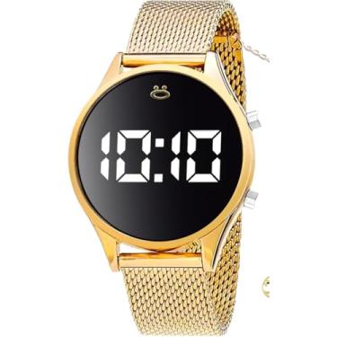 Imagem de Relógio Feminino Digital Dourado Mostrador Preto + Kit Joias Colar Brincos Pulseira Luxo