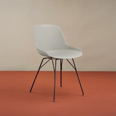 Imagem de LESHI Cadeiras de jantar modernas de plástico com pernas de madeira, cadeiras de cozinha sem braços para salas de jantar, escritórios, restaurante (cinza claro, pacote com 3)