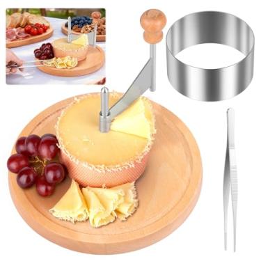 Imagem de Roda de modelador de queijo, máquina de barbear de queijo inoxidável, tábua de fatiar de madeira, 21 × 15 cm, versátil para queijos de cozinha doméstica, manteiga, queijos, chocolate, lavável na