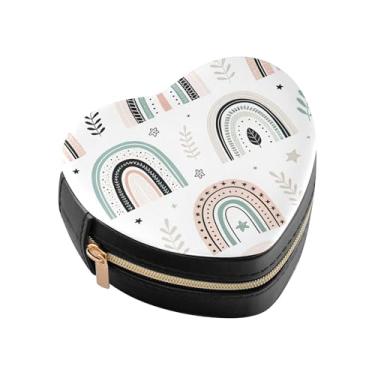 Imagem de Burbuja Caixa de joias Boho em forma de coração arco-íris mini estojo de joias de viagem para mulheres e meninas, estojo portátil organizador de armazenamento para brincos, anéis, colares e pulseiras