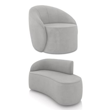 Imagem de Sofá 2 Lugares Orgânico 140cm Morgan e Poltrona Lua Suede Cinza D03 - D'Rossi