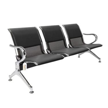 Imagem de Cadeira Longarina Preta Com Estofado Preto 3 Lugares