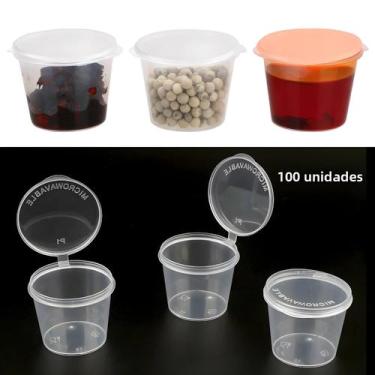 Imagem de Recipientes De Plástico Transparente Descartáveis Para Molhos Com Tamp