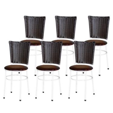 Imagem de 6 Cadeiras Para Mesa Branca Hawai Marrom Cor:marrom