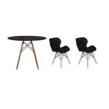 Imagem de Kit Mesa Jantar Eiffel 90cm Preta 02 Cadeiras Slim Preta