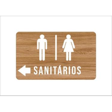 Imagem de Placa Sanitários Masculino e Feminino com seta Esquerda - Banheiro Toi