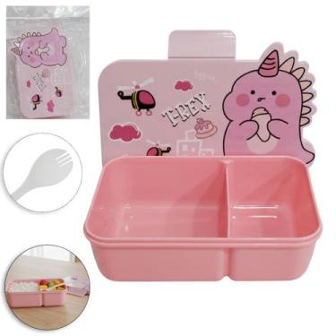 Imagem de Marmita Infantil Dinossauro com 2 Divisórias Colher e Garfo  Lancheira