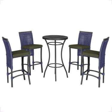 Imagem de Mesa Bistro E 4 Banquetas Roma Preta Corda Náutica 13 Azul