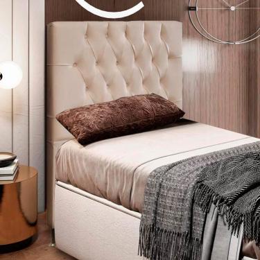 Imagem de Cabeceira Estofada Cama Box Solteiro Diamond 90cm com Frame Suede Bege - Abmaza