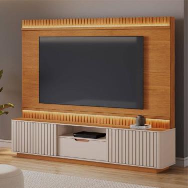 Imagem de Estante Home 2,10m para Tv até 85 Polegadas Detalhes Curvos e Ripados Atena Cinamomo/Off White