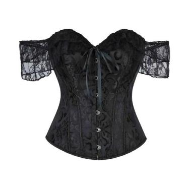 Imagem de Camisa Corset Retro Com Renda E Alças, Mangas Bufantes, Bustier Modela