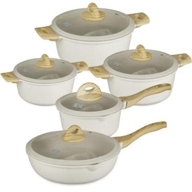 Imagem de Conjunto Jogo De Panelas 5 Peças Antiaderente Indução Gás Revestido Ce