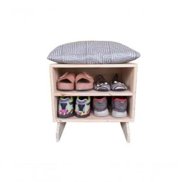 Imagem de Sapateira Madeira Puff Branco Cinza - SHOPPINGNET