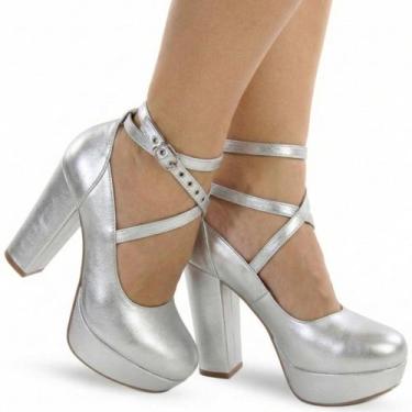 Imagem de Sapato Boneca Meia Pata Salto Alto Grosso P4 - Modarpe, Prata, 35